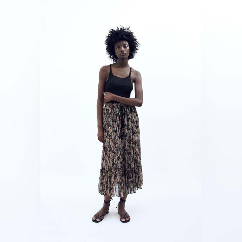 Zara printed paisley midi skirt NWT